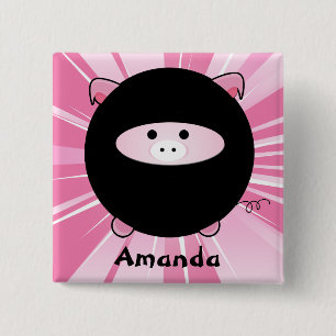 Personalisiertes Ninja-Schwein in Rosa Button