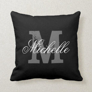 Personalisiertes nobles Schwarzes des Monogramm Kissen