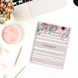 Personalisiertes Notebook mit Blumen und Streifen Notizbuch