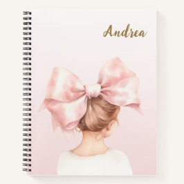 Personalisiertes Notebook mit rosa Bow Girl | Prep Notizbuch