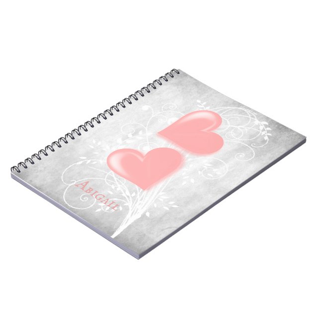 Personalisiertes Notebook mit rosa Herzen Notizblock (Linke Seite)