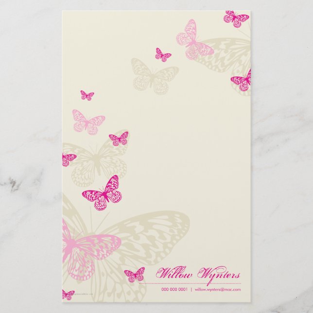 PERSONALISIERTES NOTEPAPIER: Schmetterlinge 4P Briefpapier (Vorderseite)