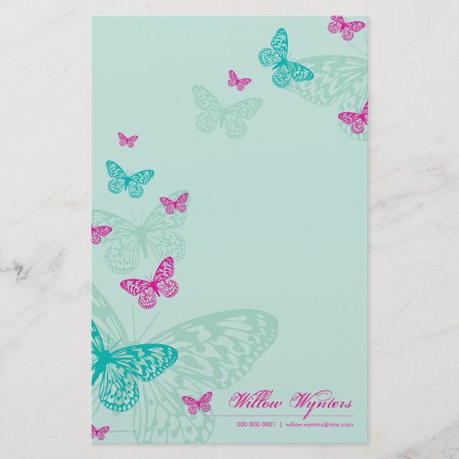 PERSONALISIERTES NOTEPAPIER: Schmetterlinge 5P Briefpapier (Vorderseite)