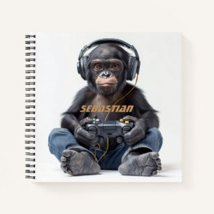 Personalisiertes Notizbuch Gamer Schimpanse für Ki