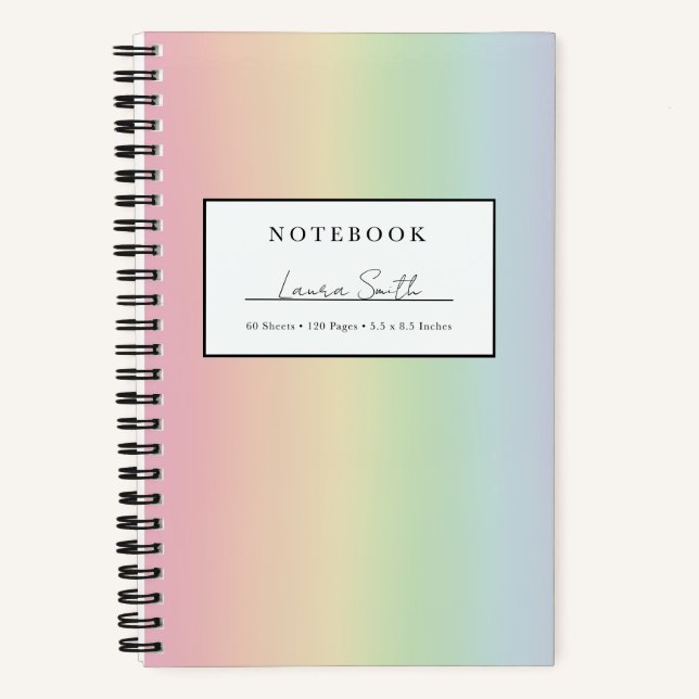 Personalisiertes Notizbuch mit Pastell-Regenbogen- (Vorderseite)