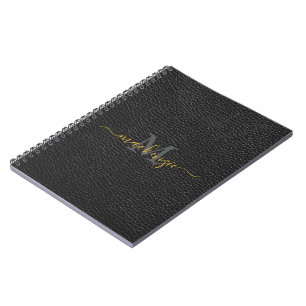 Personalisiertes Notizbuch mit schwarzem Leder-Loo Notizblock