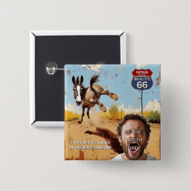 Personalisiertes Oatman Route 66 Foto Button (Vorne & Hinten)