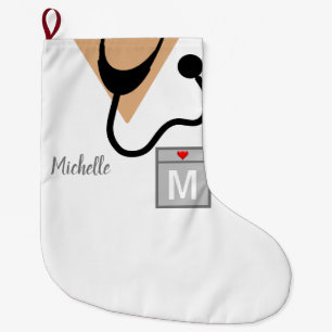 Personalisiertes Oberes Monogramm für die medizini Großer Weihnachtsstrumpf