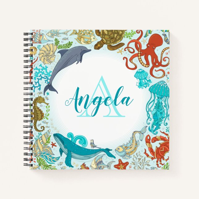 Personalisiertes Ocean Notebook (Monogram Underwat Notizbuch (Vorderseite)
