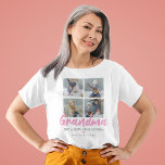 Personalisiertes Oma 4 Foto T-Shirt<br><div class="desc">Auf der Suche nach einem einzigartigen Geschenk für eine besondere Oma dann ist dieser personalisierte Nana-T - Shirt perfekt! Mit dem Wort "Großmutter" in einem stilvollen rosa Skript-Schriftart, einem lustigen Oma Zitat, einem niedlichen Liebe Herz, 4 Fotos der Großkinder und ihren Namen. Foto Tipp: Fotos in Quadrate schneiden, bevor Sie...</div>