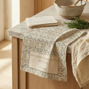Personalisiertes Oma-Küchengeschenk Botanisch Grün Geschirrtuch