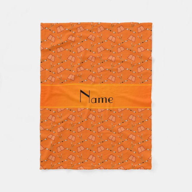 Personalisiertes orange Hockeynamensmuster Fleecedecke (Vorderseite)