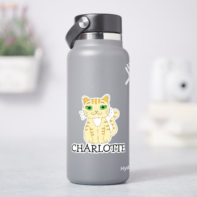Personalisiertes Orange-Katzenname Aufkleber (HydroFlask)