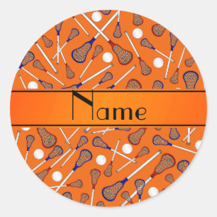 Personalisiertes orange Lacrossenamensmuster Runder Aufkleber