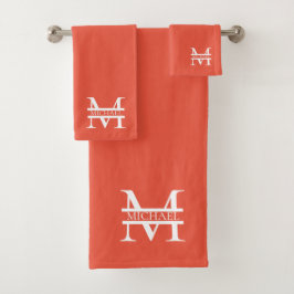 Personalisiertes Orange Monogramm und Name Badhandtuch Set