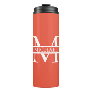 Personalisiertes Orange Monogramm und Name Thermosbecher