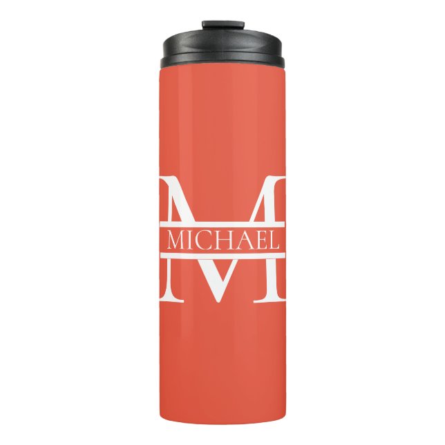 Personalisiertes Orange Monogramm und Name Thermosbecher (Vorderseite)