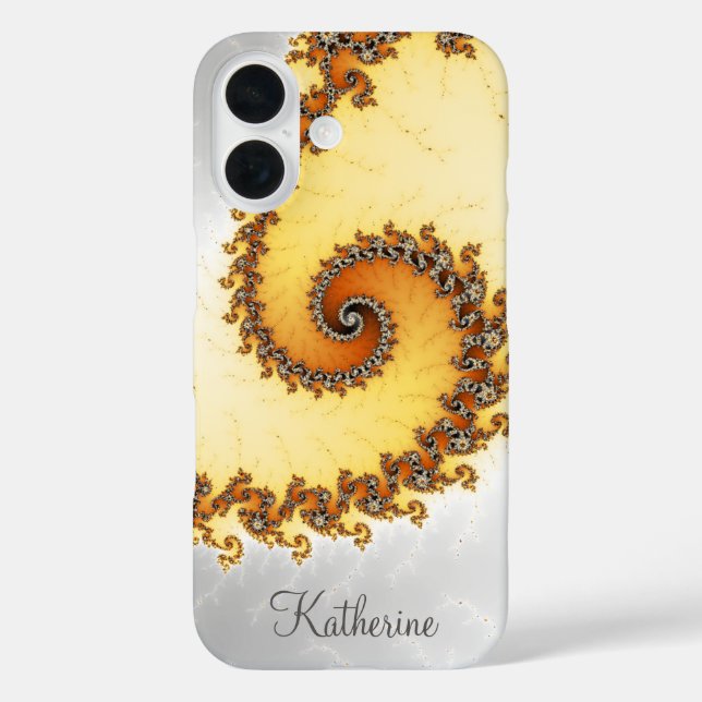 Personalisiertes Orange Spiral Fraktal iPhone 16 Hülle (Rückseite)