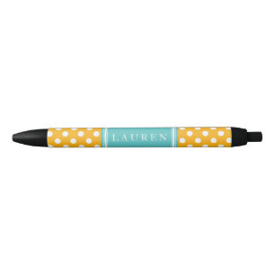 Personalisiertes Orange- und Aqua-Polka-Dots-Muste Kugelschreiber