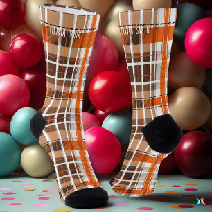 Personalisiertes Orange und Braun Tartan Karo Maßa Socken