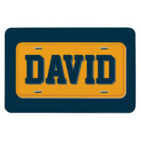Personalisiertes Orange- und Navy-Blue-Lizenzschil