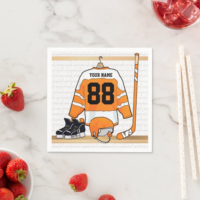 Personalisiertes Orange- und Weißeisenhockey Jerse Serviette (Beispiel)