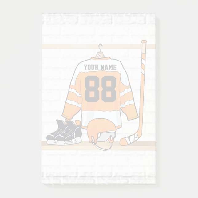 Personalisiertes orange und weißes Eis-Hockey Post-it Klebezettel (Vorderseite)