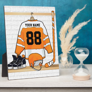 Personalisiertes Orange-Weißes Eishockeytrikot Fotoplatte
