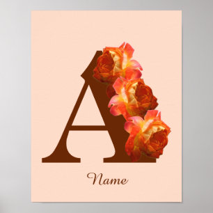 Personalisiertes orangefarbenes Rosenmonogramm Ini Poster