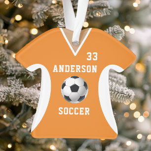 Personalisiertes oranges Fußballtrikot Ornament