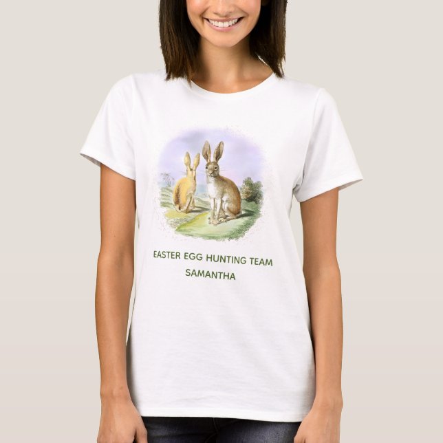 Personalisiertes Ostereierjagdteam Bunny Women's T-Shirt (Vorderseite)