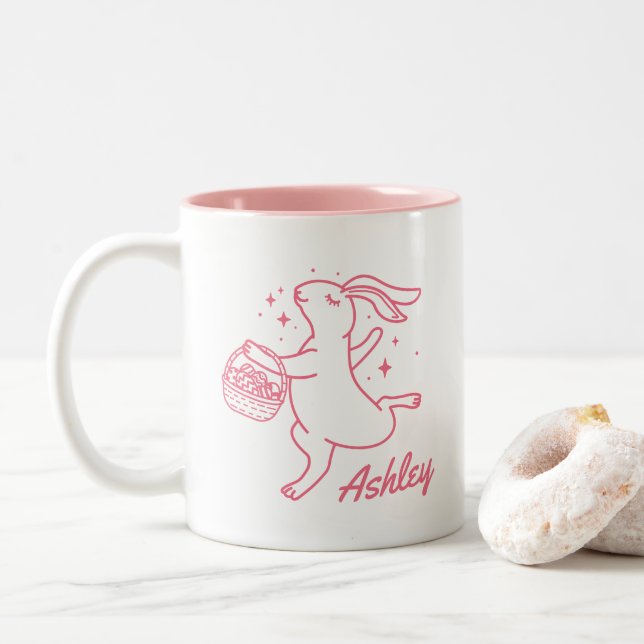 Personalisiertes Osterhase Shirt mit Namen Zweifarbige Tasse (Mit Donut)