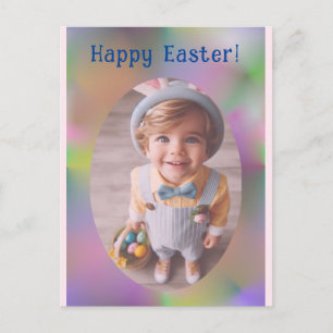 Personalisiertes Oval Foto Regenbogen Blauer Oster Feiertagspostkarte
