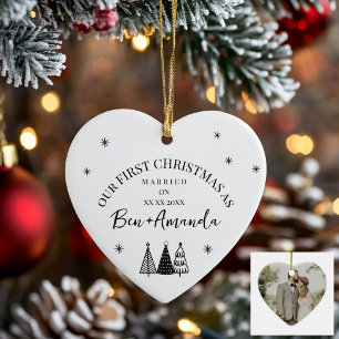 Personalisiertes Paar-Foto und Text Keramik Ornament