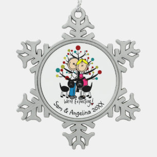 Personalisiertes Paar, Junge, Schneeflocken Schneeflocken Zinn-Ornament