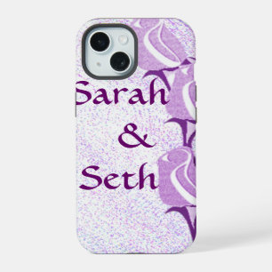 Personalisiertes Paar mit violetter Rose iPhone 15 Hülle
