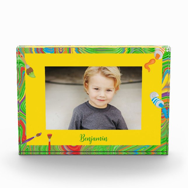 Personalisiertes Paint Brush-Thema farbenfroh Fotoblock (Vorderseite)
