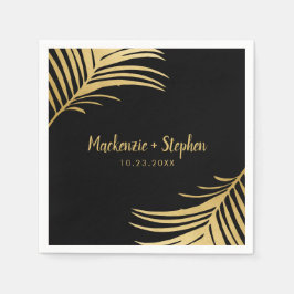 Personalisiertes Palmblätterblatt aus Gold und Sch Serviette