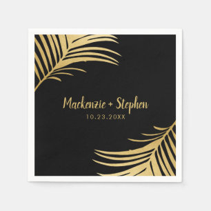 Personalisiertes Palmblätterblatt aus Gold und Sch Serviette