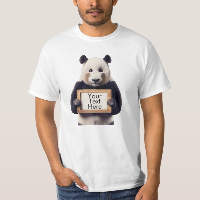 Personalisiertes Panda Bear Holding Sign T-Shirt (Vorderseite)