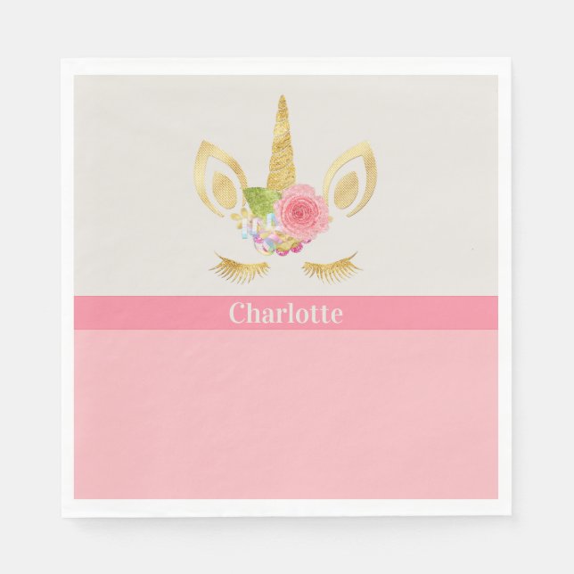Personalisiertes Papier für den Einhornpfirsichsch Serviette (Vorderseite)