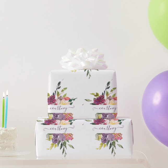 personalisiertes Papier für lila und rote Blumen Geschenkpapier (Partygeschenke)