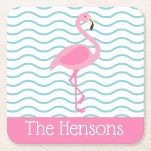Personalisiertes Papierpapier, rosa Flamingo, Unte Rechteckiger Pappuntersetzer