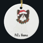 Personalisiertes Papillon (schwarz und weiß) Keramik Ornament<br><div class="desc">Machen Sie die schöne Liste in diesem Jahr mit einem personalisierten Ornament Ihrer Papillenelf!</div>