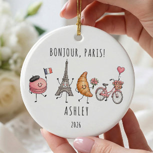 Personalisiertes Paris-Urlaub-Reise-Weihnachtsbaum Keramik Ornament