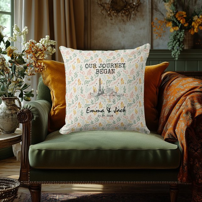 Personalisiertes Pariser Skyline Minimales Blumenm Kissen (Von Creator hochgeladen)