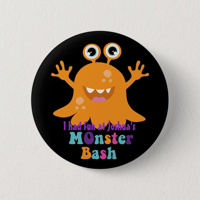 Personalisiertes Party-Abzeichen - orange Monster Button (Vorderseite)