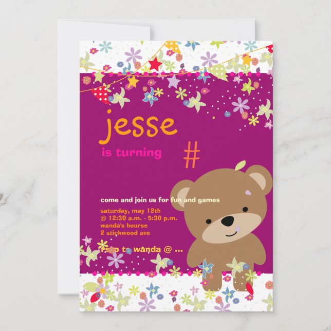 Personalisiertes Party des Teddy Bear Einladung (Vorderseite)