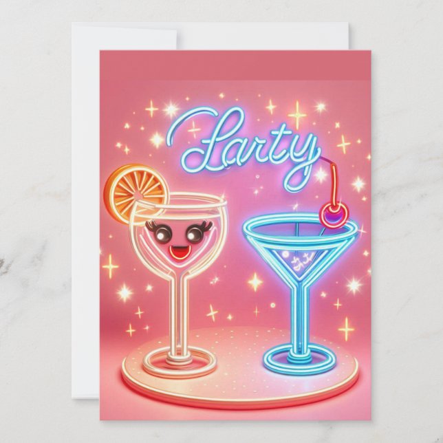Personalisiertes Party Zeit Neon Einladung (Vorderseite)
