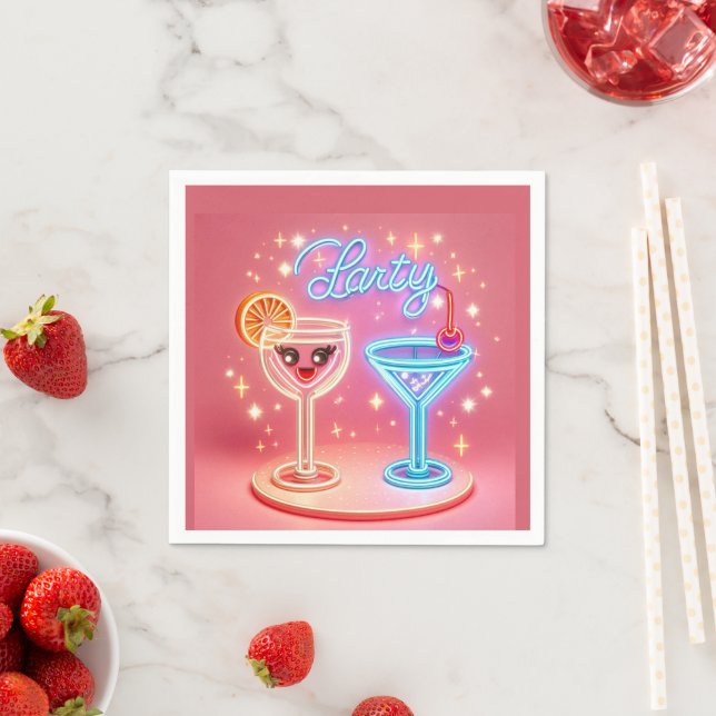 Personalisiertes Party Zeit Neon Einladung Serviette (Beispiel)
